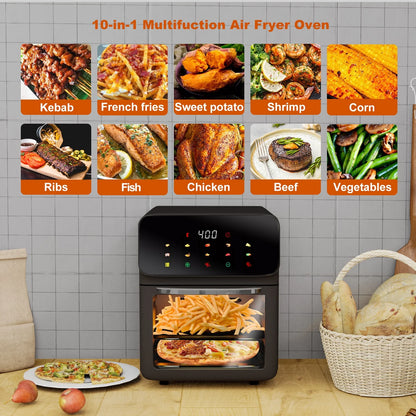 Air Fryer 12QT Convection Oven with 10-In-1 Multi Function, Visible Window and Touchscreen, White